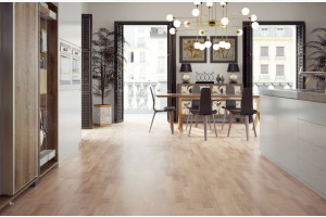 Паркетна дошка Barlinek DECOR Дуб Banana Song Molti FAMILY, 3х смуговий, лак, брашований, 14*207*2200 мм