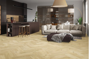 Паркетна дошка Barlinek  PURE Classico Line англійська ялинка Дуб Bianco Family, білий матовий лак, брашований, 4-х фаска, 14*180*725 мм