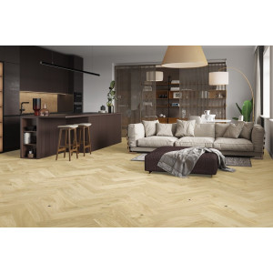 Паркетна дошка Barlinek  PURE Classico Line англійська ялинка Дуб Bianco Family, білий матовий лак, брашований, 4-х фаска, 14*180*725 мм