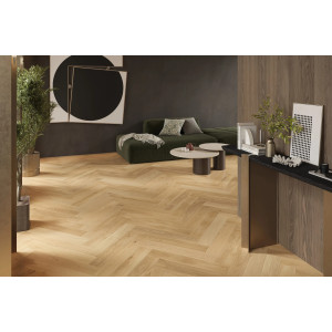 Паркетна дошка Barlinek PURE Classico Line англійська ялинка Дуб Caramel FAMILY, матовий лак, брашований, 4-х стороння фаска, 14*130*725 мм