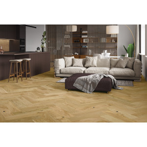 Паркетна дошка Barlinek PURE Classico Line англійська ялинка Дуб Caramel FAMILY, матовий лак, брашований, 4-х стороння мікрофаска, 14*180*725 мм