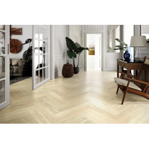 Паркетна дошка Barlinek PURE Classico Line французька ялинка Дуб Bianco, матовий лак, 4-х стороння фаска, брашування, 14*130*725 мм