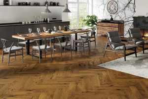 Паркетна дошка Barlinek PURE Classico Line англійська ялинка Дуб Brown sugar COUNTRY, матовий лак, 4-х стороння фаска,брашований, 14*130*725 мм