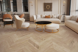 Паркетна дошка Barlinek - PURE Classico Line французька ялинка Дуб Balos, матовий лак, 4-х стороння фаска, брашування, 14*130*725 мм