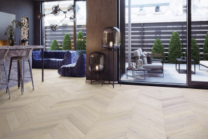 Паркетна дошка Barlinek - PURE Classico Line французька ялинка Дуб Trivor, матовий лак, 4-х стороння фаска, брашування, 14*130*725 мм