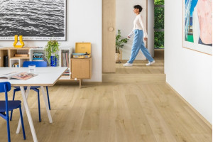 Ламінат Quick-Step Impressive Дуб бавовна бежевий, 32 класс, фаска 4v, влагостійкий, 8*190*1380 мм