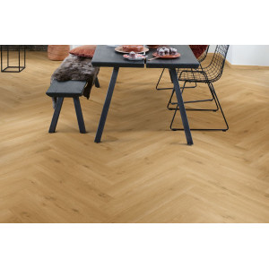 Quick-Step вініл Pristine Блаженство океану теплий медовий, англійська ялинка, 33 клас, водостійкий, клейовий, фаска 4v, брашований, 2.5*129*740 мм