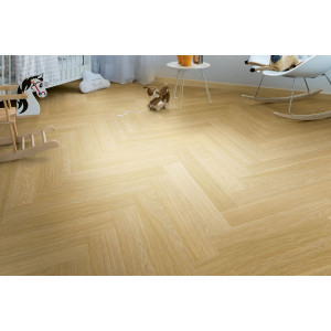 Quick-Step винил Pristine Дуб умеренный натуральный ясный, английская елка, 33 класс, водостойкий, клеевой, фаска 4v, брашированый, 2.5*129*740 мм