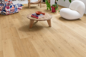 Quick-Step вініл Bloom Дуб елегантний натуральний, 33 клас, водостійкий, замковий, фаска 4v, брашований, підкладка, 6*209*1494 мм